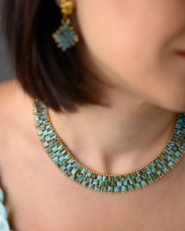 Handcrafted Miyuki Necklace in Turquoise Picasso by Gem Stories